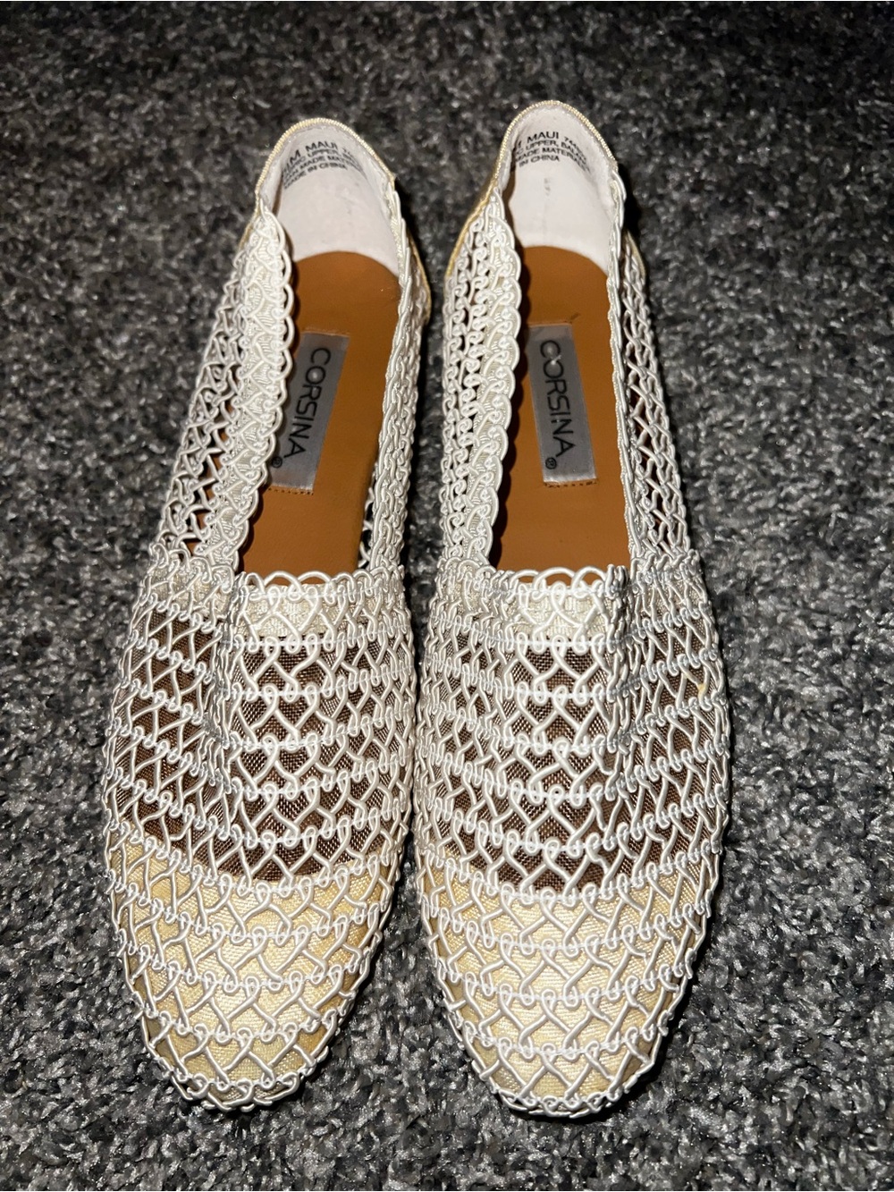 Cream Woven Slip-On Flats